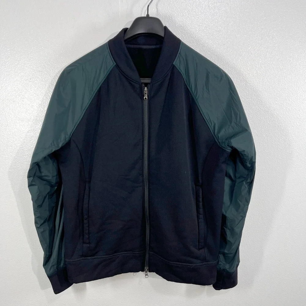 Lululemon Mens‎ XL Revolution Bomber Jacket Full-Zip Black/ Fuel Green Commute